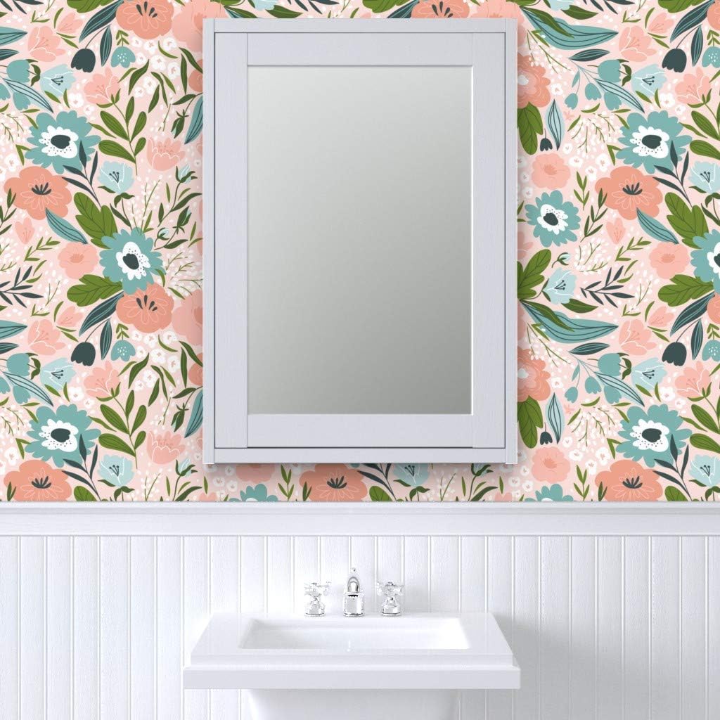 New Product Spoonflower Peel and Stick Removable Wallpaper, Spring Flower Floral Pink Print, Self-Adhesive Wallpaper 24in x 108in Roll