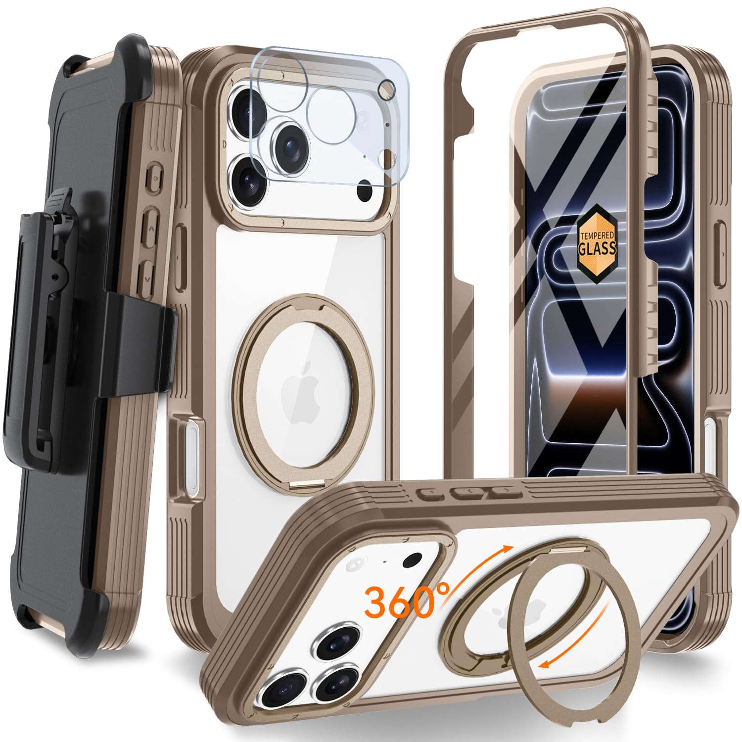 Coque iPhone 17 Pro MagSafe robuste dorée de qualité premium