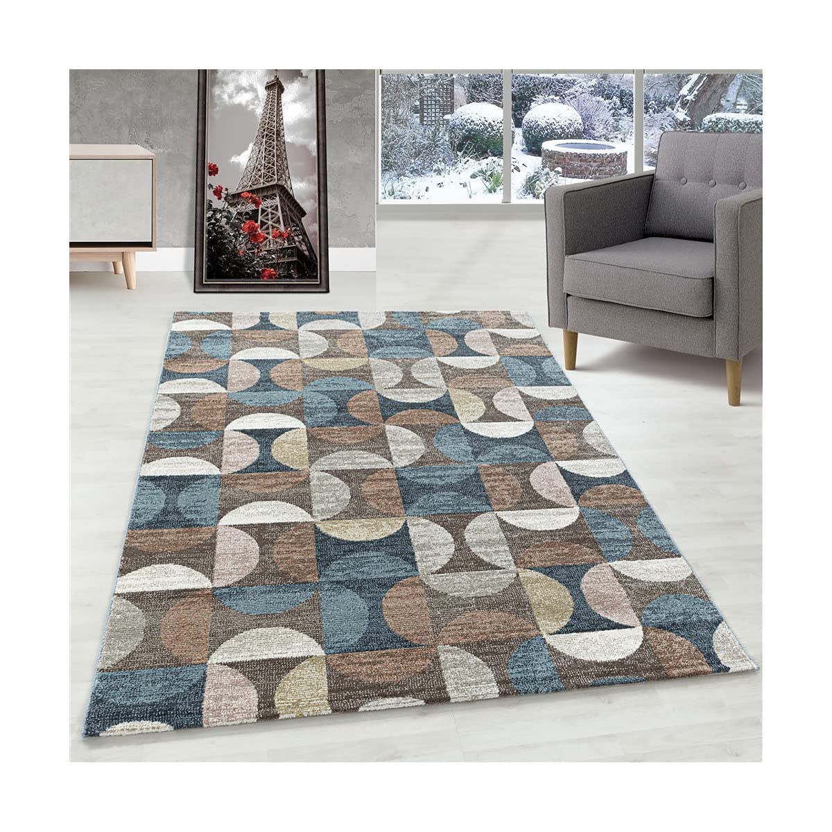Tapis moderne 80x150 cm géométrique marron pour réchauffer un salon ou une entrée