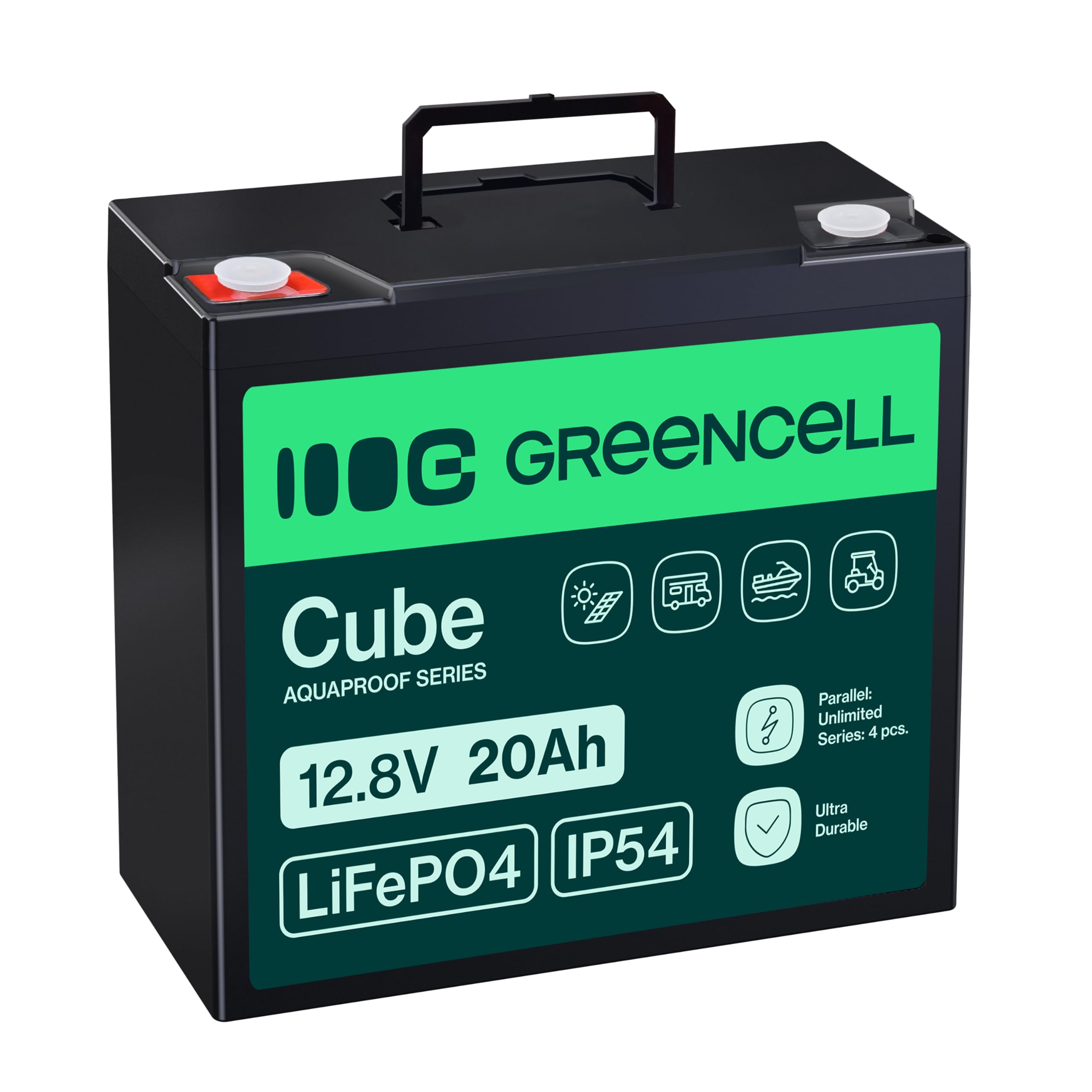 Batería LiFePO4 Green Cell CUBE ion de litio 12.8V 20Ah 256Wh para Tractor, Cortacésped, Vehículos Eléctricos, Almacenamiento Energía