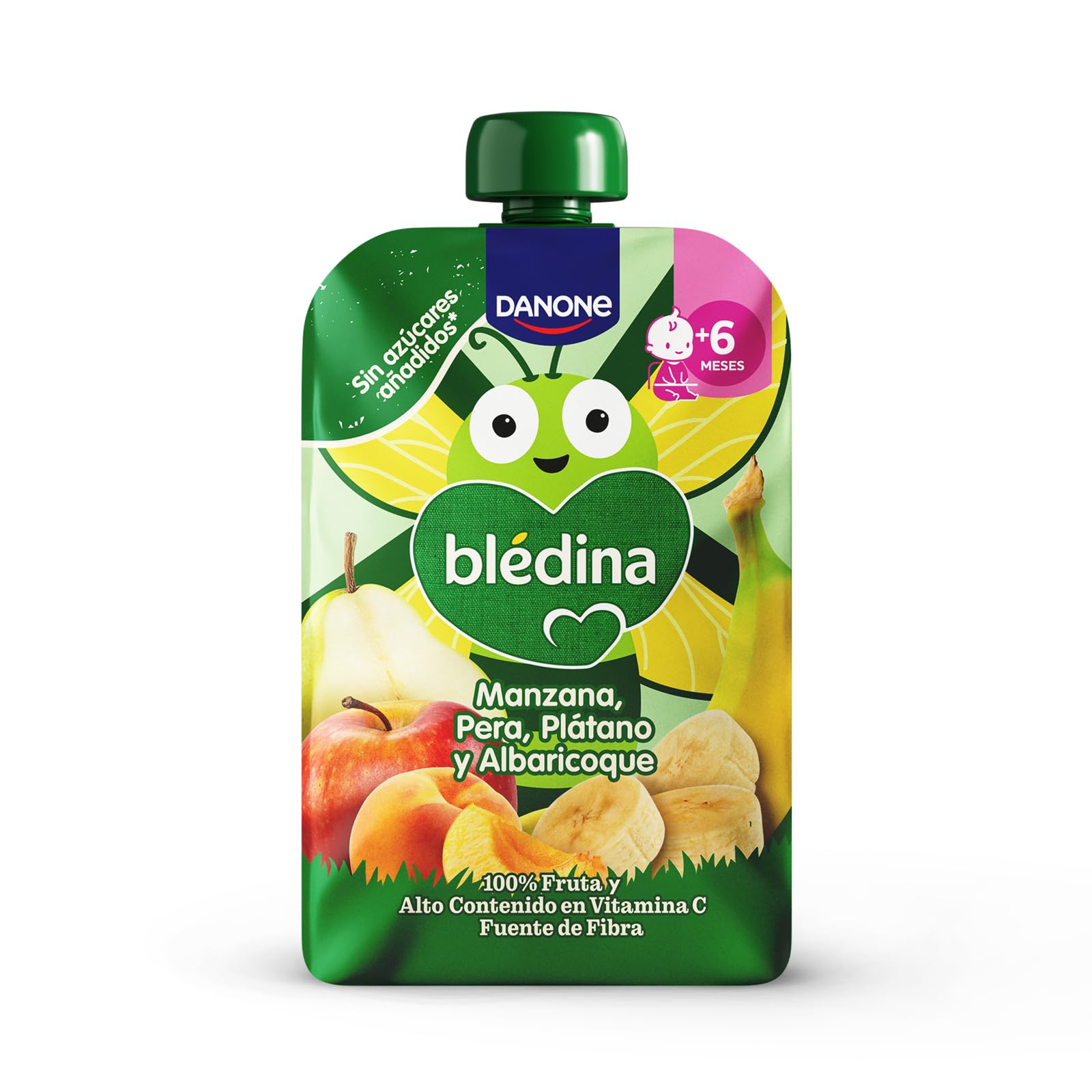 Blédina Bolsita de Manzana, Pera, Platano y Albaricoque para Bebé, 100% Fruta, Sin Azúcares Añadidos, Vitamina C, Fibra, 6 Meses, 100g