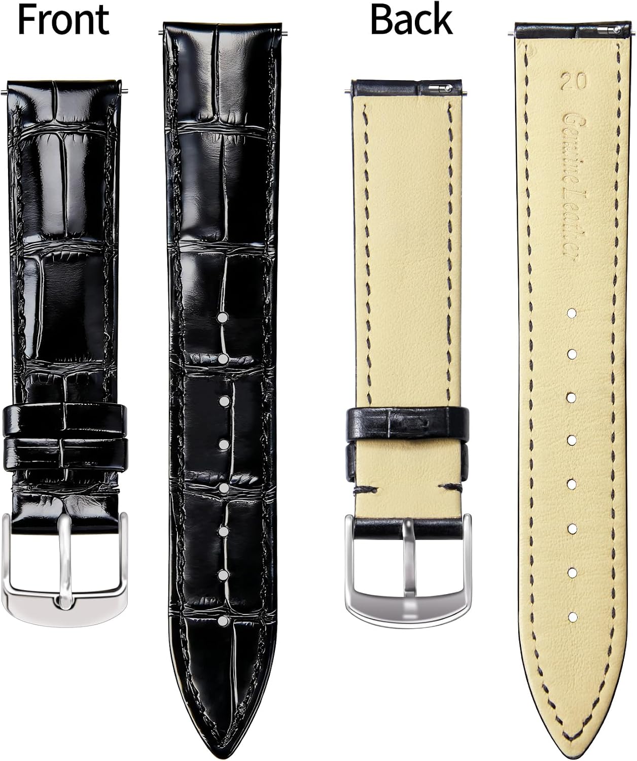 BINLUN Leather Watch Band Genuine Calfskin Replacement Watch Strap Quick Release Crocodile Pattern 10 Colors 13 Sizes for Men Women(10mm,12mm,14mm,16mm,17mm,18mm,19mm,20mm,21mm,22mm,23mm,24mm)