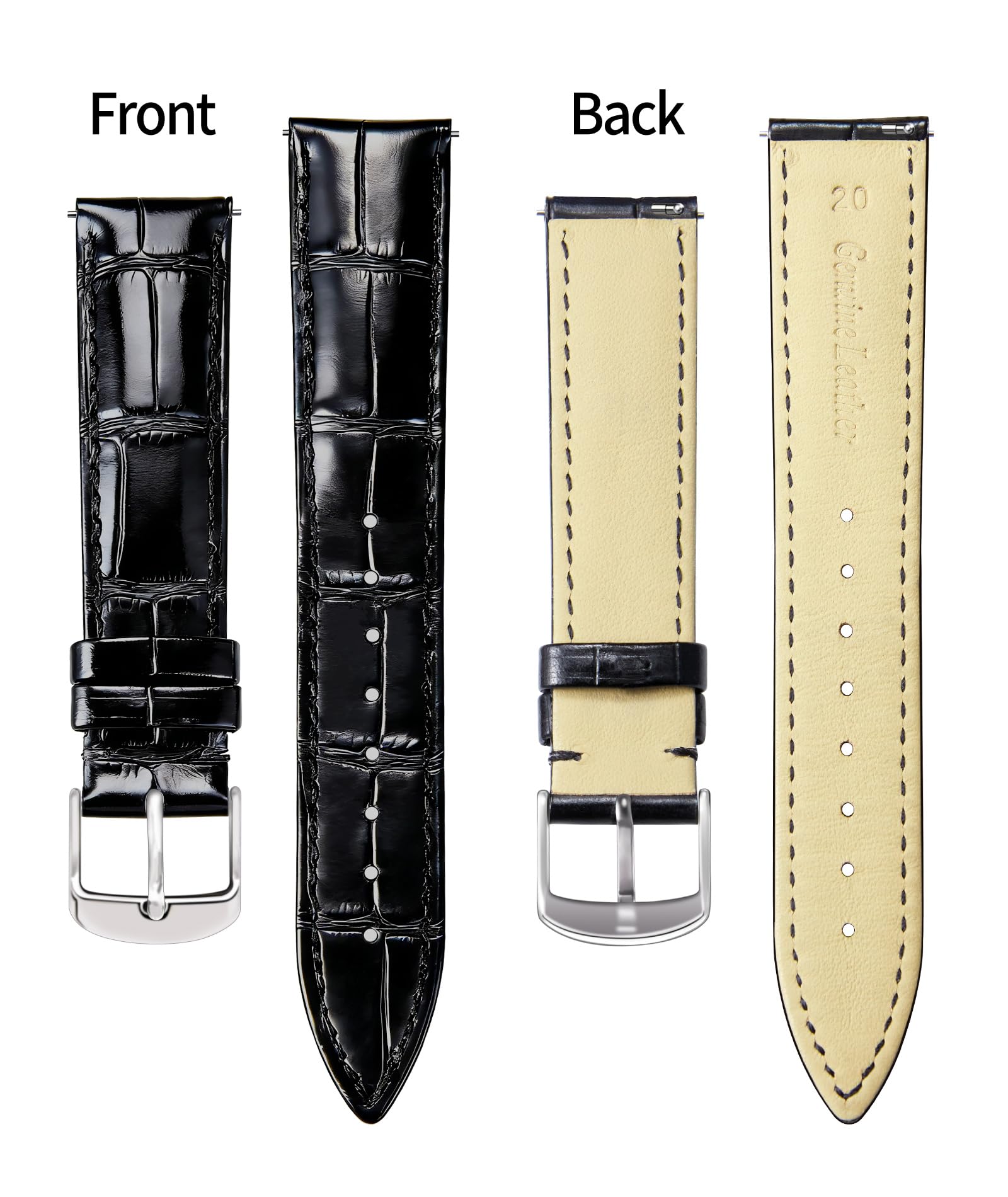 BINLUN Quick Release Leather Watch Straps Replacement Watch Bands Smart Watch Strap Crocodile Pattern in 10 Colors 13 Sizes with Silver/Gold/Rose-Gold Buckle for Men Women(10mm-24mm) — view 39