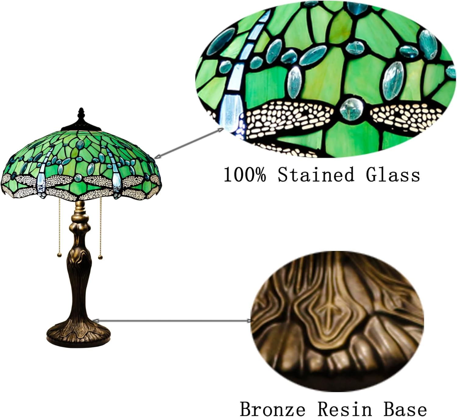 Tiffany Table Lamp Stained Glass Lamp 16X16X24 Inch Antique Reading Light (Green Dragonfly)