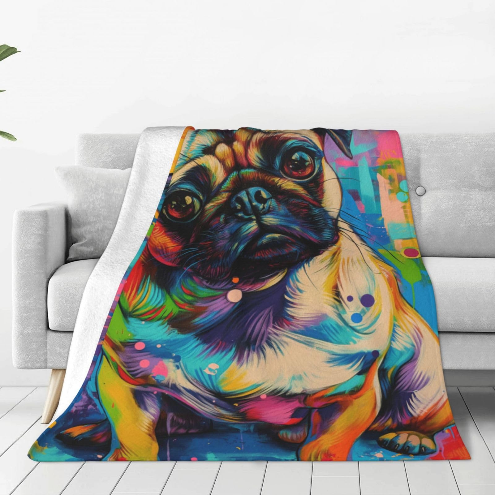 Turamurra Colorful Pug Blanket Gifts for Kids Girls Boys Pug Lovers Soft Warm Lightweight Cozy Cute Animal Pug Dog Throw Blankets for Bed Sofa Living Room Couch Home Decor 50