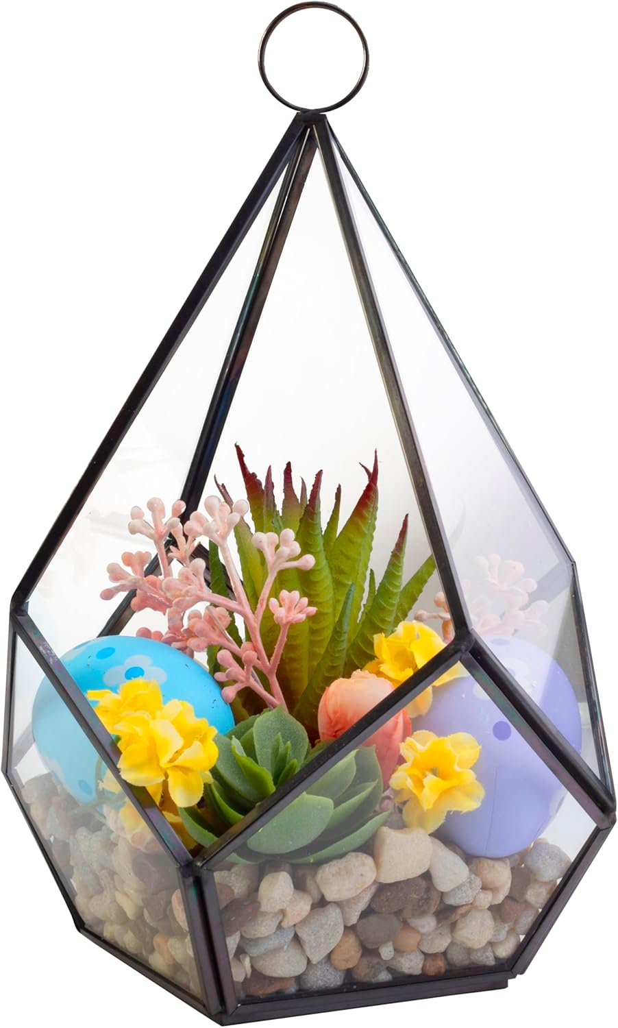 D'Eco Glass Teardrop Centerpiece (5.7x5.7x7) - Hanging Planter Terrarium - Spring Easter Home Decor & Wedding Letterbox - Fill w Succulents, Moss, Colorful Eggs, Rabbits, Grass- Gift for Plant Lovers