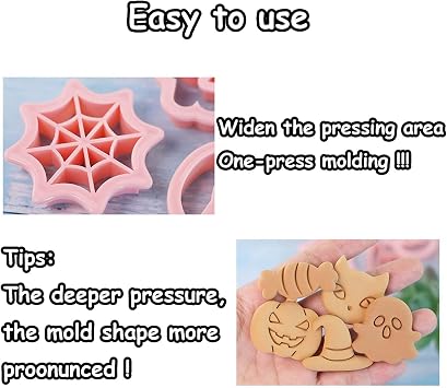 8pcs Mini Halloween Cookie Cutters, One-touch Molding Cookie Stamps