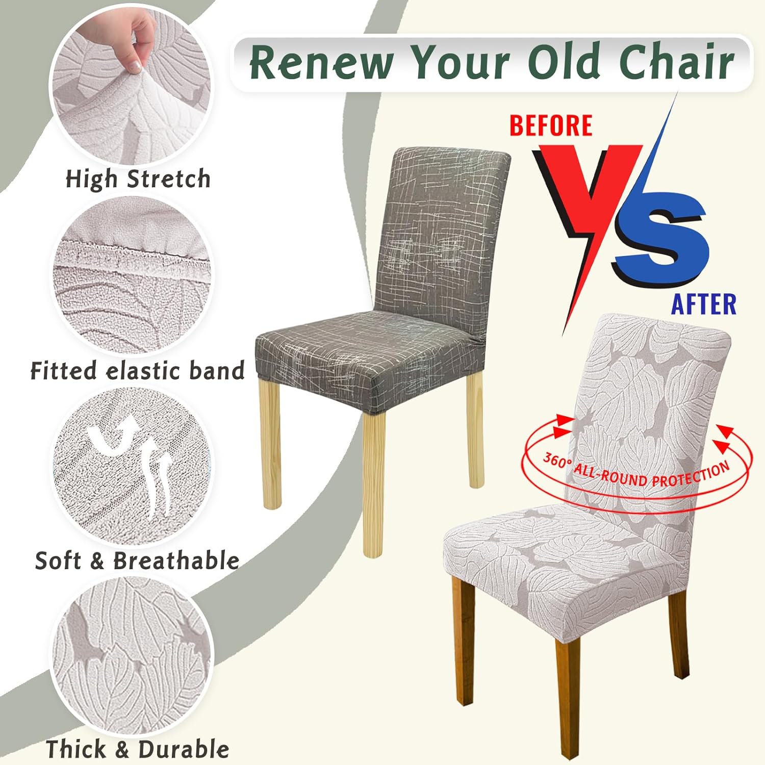 Dining Room Chair Covers Set of 6 Stretch Spandex Kitchen Chair Protector Slipcover Removable Washable Dining Chair Covers for Home, Party, Ceremony, Banquet (Light Grey)