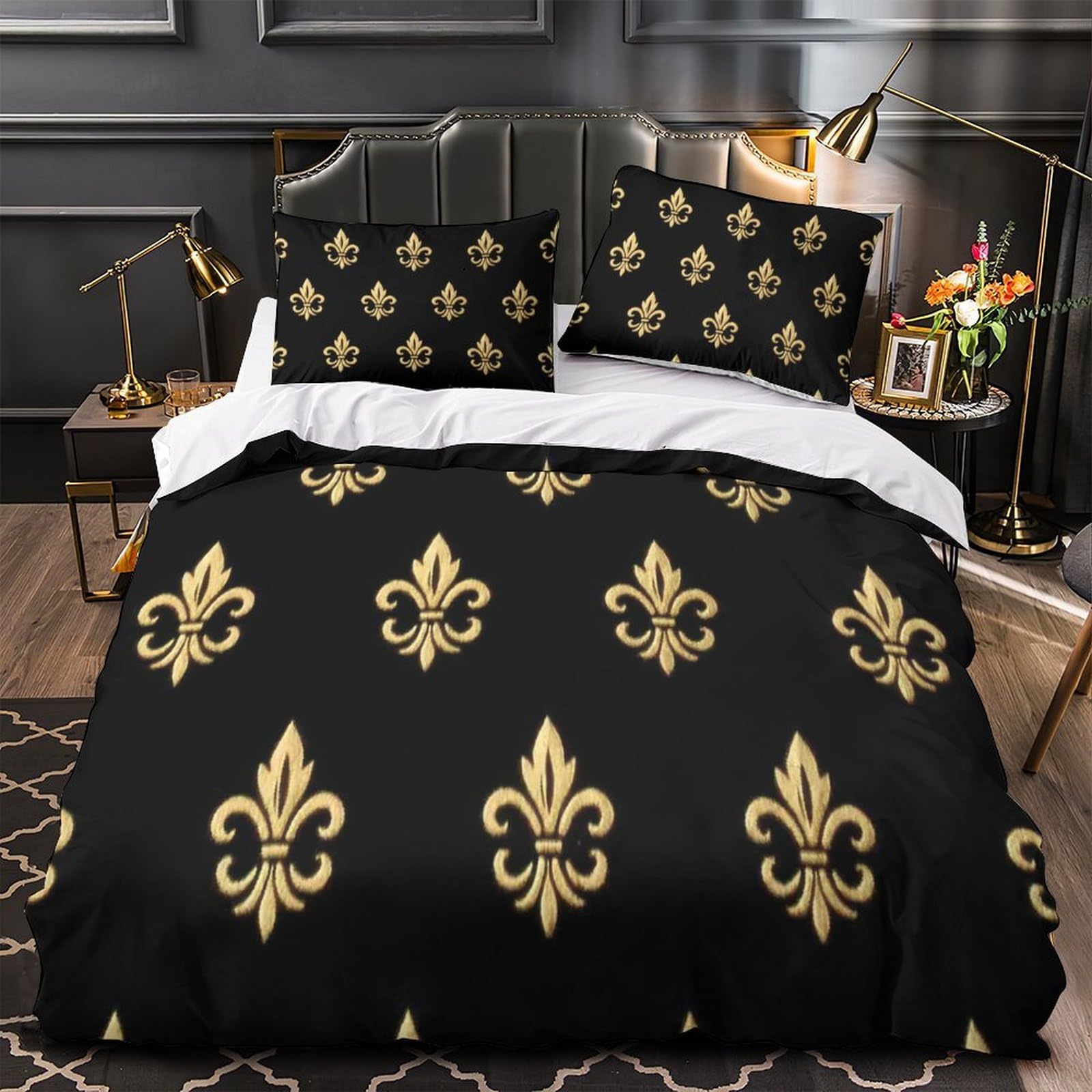 Housse de couette Fleur de Lys 3D microfibre parure lit lit simple 135x200