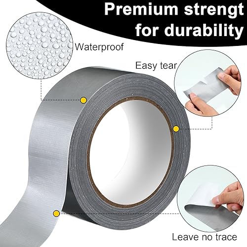 Miniatura 3 de Kisston Paquete de 16 cintas para conductos resistentes, 30 yardas x 1.88 pulgadas, color plateado, resistente al agua, cinta adhesiva flexible a