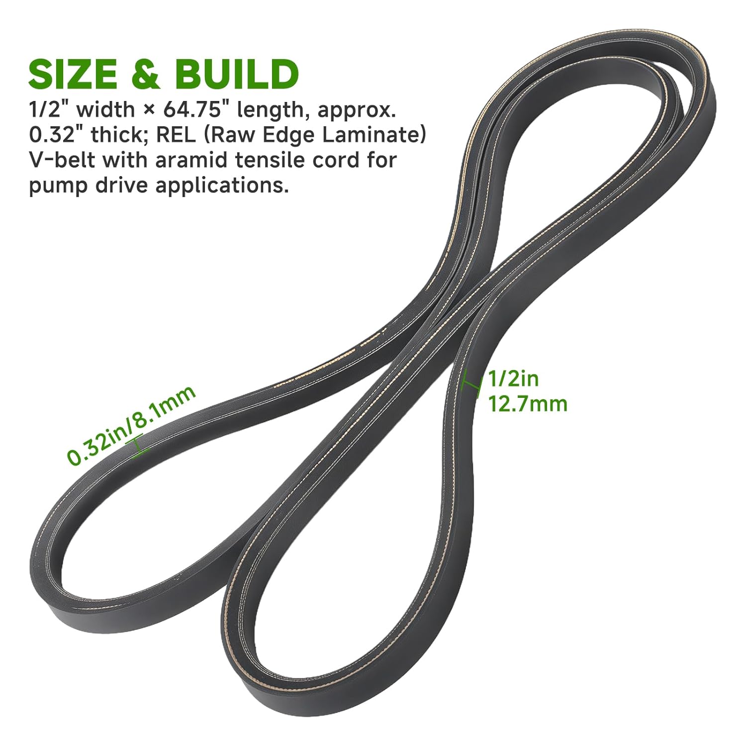for 510201401 Pump Drive Belt 1/2" x 64.75" REL Aramid Compatible with Husqvarna IZ/IZC Zero-Turn, Dixon Kodiak ZTR, Yazoo/Kees ZMBI/ZMKH/ZMKW Replaces 539106887, B1510201401, 4LK647