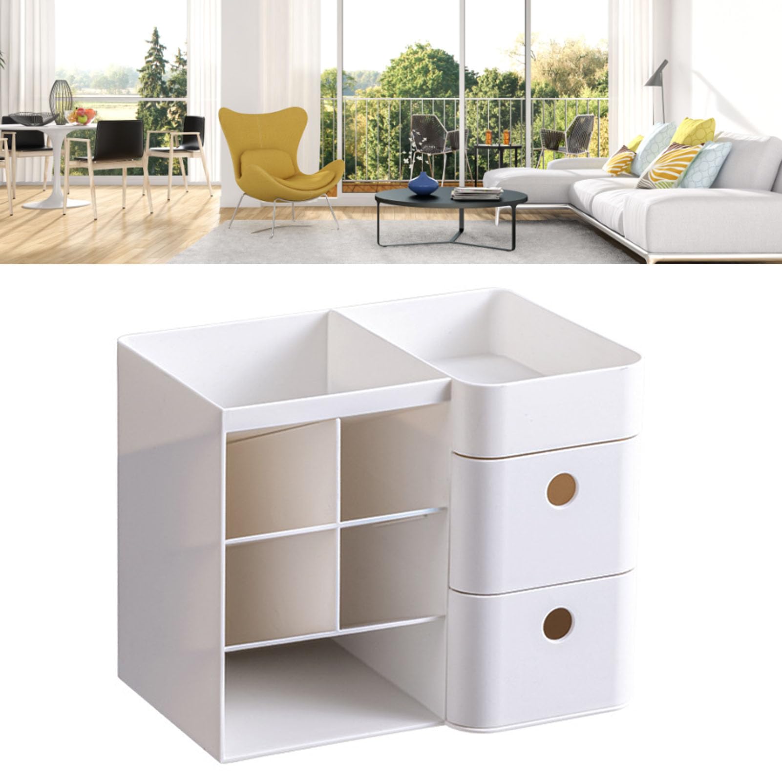 Organizer da scrivania in plastica, multifunzione, bianco, con portapenne inclinato, organizer per evidenziatori, graffette, raccoglitori
