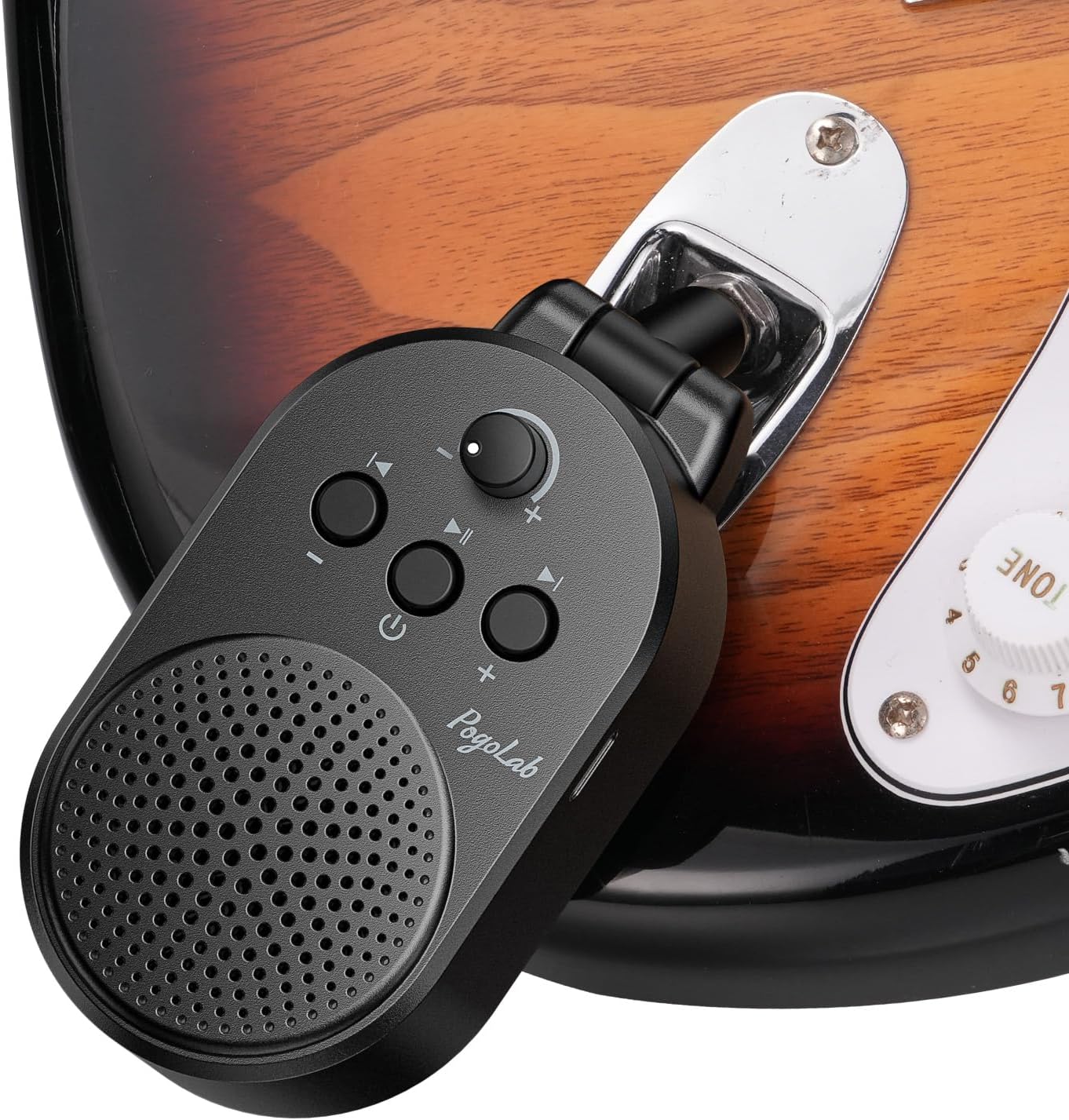 POGOLAB Mini Guitar Amp, 5W Portable Electric Practice Amp with Volume Control, Plug and Play, BT Rechargeable Plug-in Small Speaker for Guitar/Bass/Electric Instruments