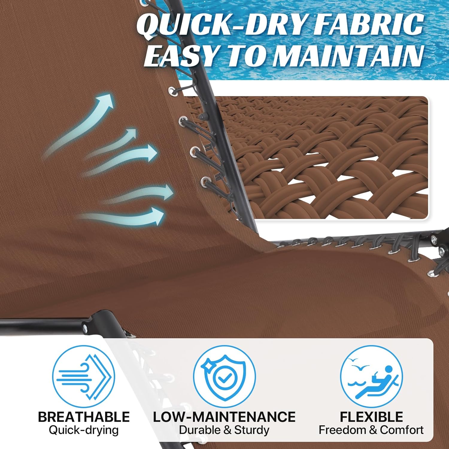 Ostlttyn Zero Gravity Chair Replacement Fabric with Cord Kits, 21" W x 63" L Repair Cloth with Replacement Bungee Cord for Anti Gravity Lounge Chair Lawn Beach Sling Chairs, Brown