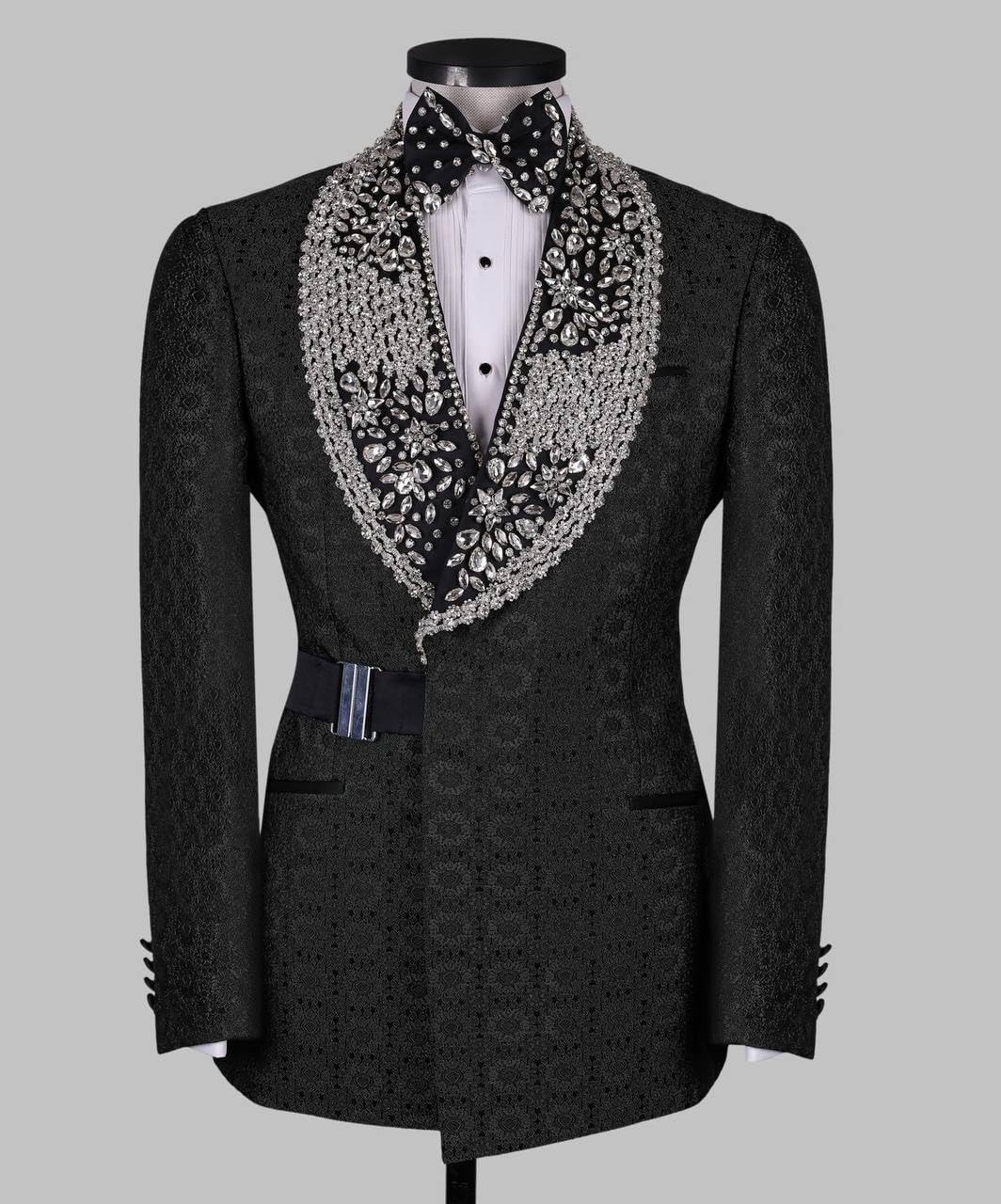 Men's Jacquard Tuxedo Blazer with Rhinestone Slim Fit Jacket | Prom Wedding Suit, Double-Breasted Party Blazer for Gala,Dinner,Party,Prom, Homecoming