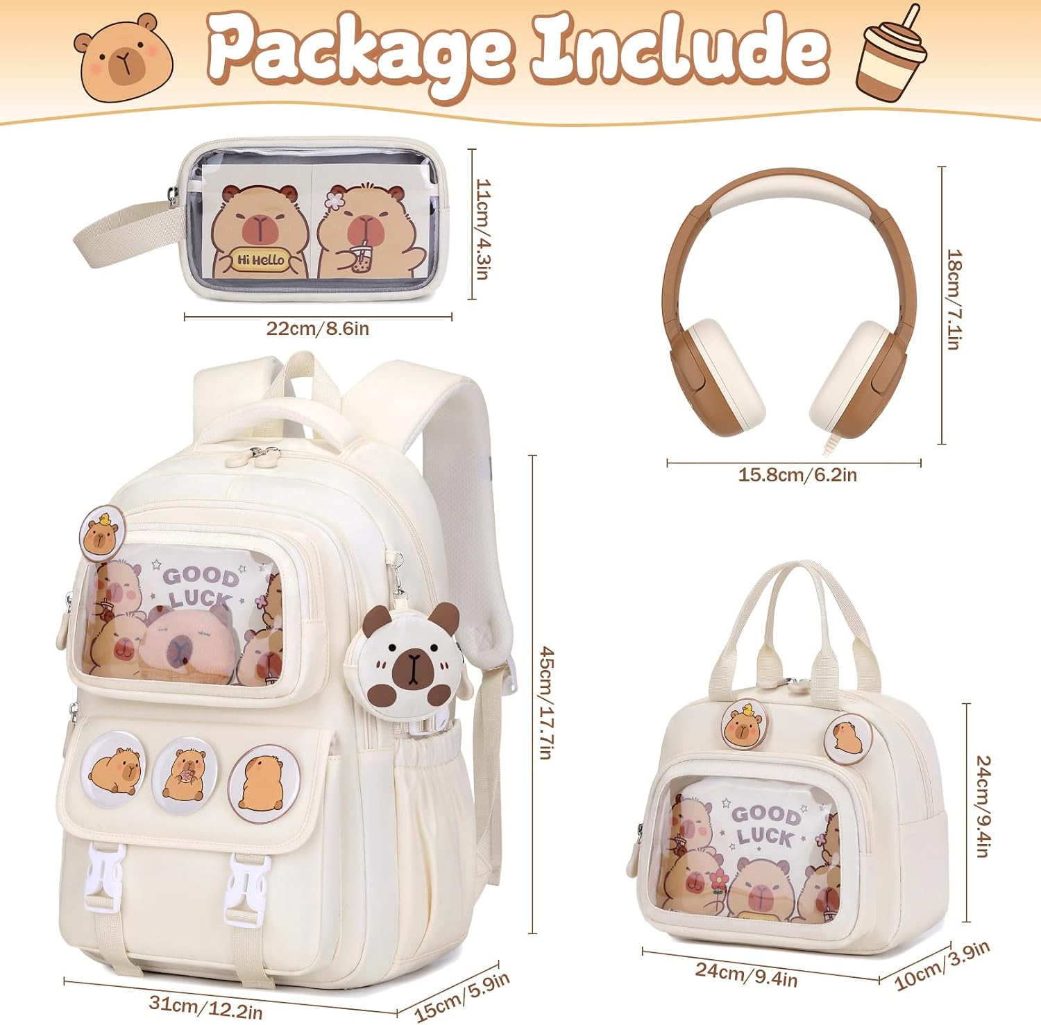 Capybara Backpack for School Girls with Headphone image 3
