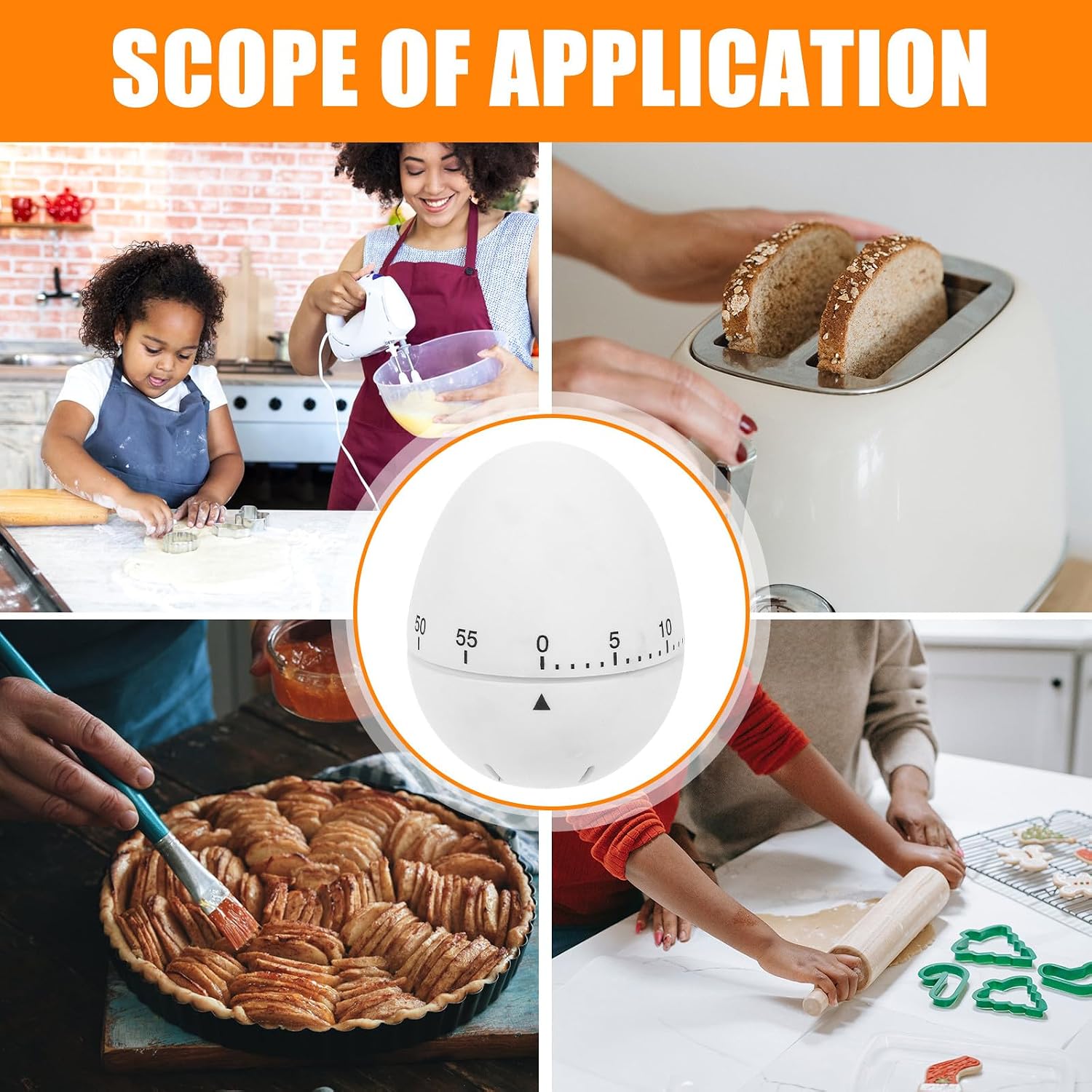 GALPADA Cute Mechanical Egg Kitchen Timer, White Silicone Cooking Timer with Manual Rotating Alarm for Baking and Classroom Use image 4