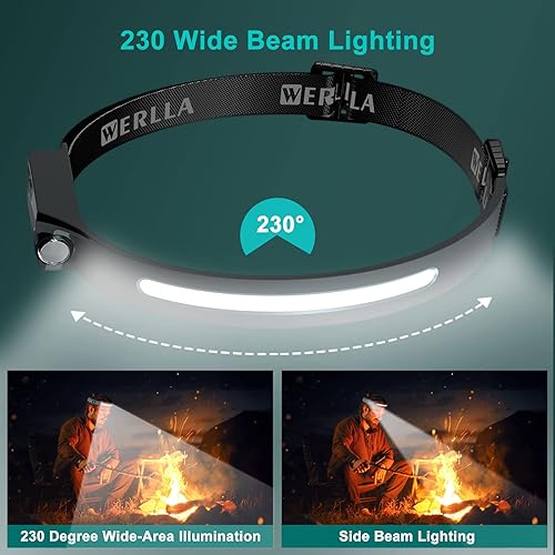 Miniatura 2 de 2 faros recargables, linterna de 230 LED de haz ancho, 1200 lúmenes, lámpara de cabeza brillante y foco, modo sensor, faros ligeros de 2.4 onzas con