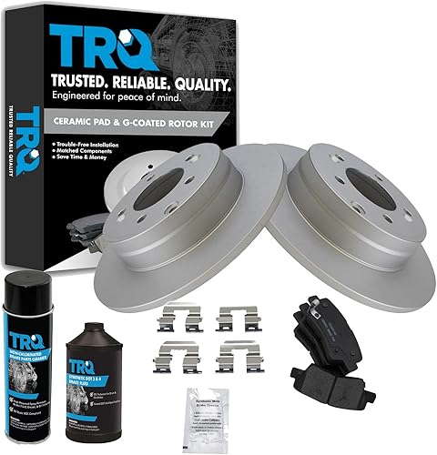TRQ Kit de pastillas de freno trasero y rotor, kit químico de freno, pastillas de freno Rotor de freno Cerámica Premium G-Coated Compatible con