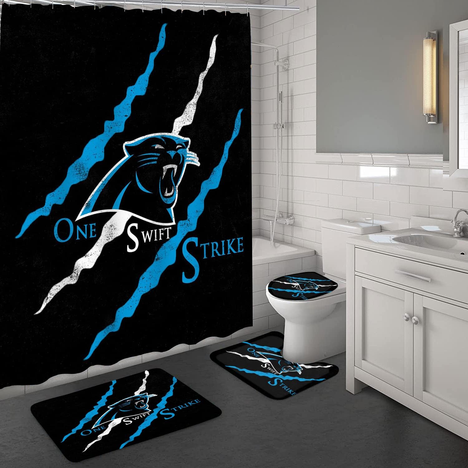 Sports Shower Curtain Set for Bathroom Panther Decor Shower