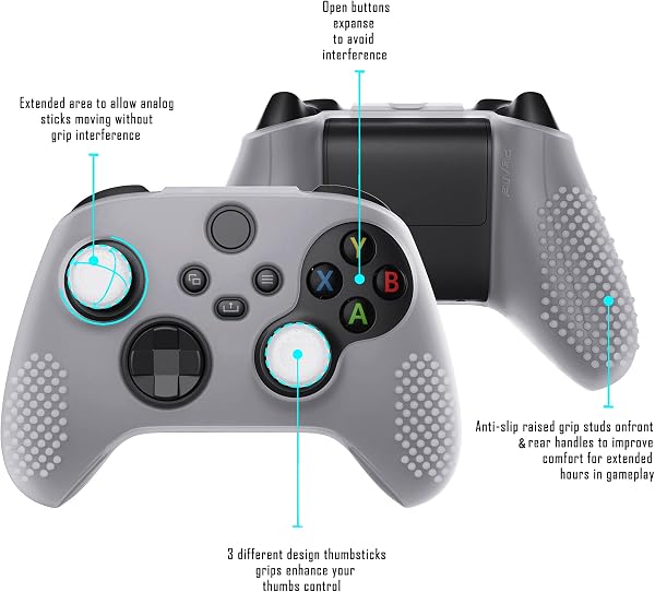 eXtremeRate PlayVital Coque pour Xbox Series X Manette,Housse Protection Silicone avec Capuchon Joystick pour Xbox Series X/S Controller Skin Accessoires-Blanc Transparent,Édition Cloutée 3D - 3