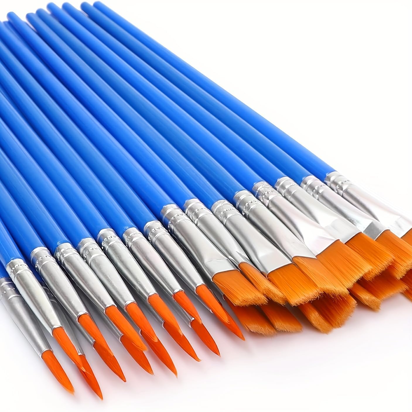30PCS Detail Paint Brush Set, 15 Pointed & 15 Flat Nylon Brushes for Watercolor, Acrylic & Oil Painting, Miniature, Model, Nail Art & DIY Craft (Bule 30pcs)