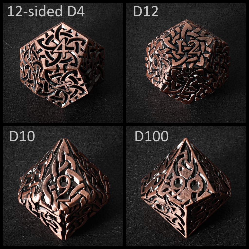 Lot de 7 dés polyédriques en métal avec nœuds celtiques extra lourds et grands pour donjons et dragons Call of Cthulhu Pathfinder