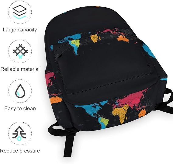 Teens World Map Pattern School Bag Boys Girls 7-12 Years 14 Inch Laptop Backpack, Fashion Style World Map Design Bookbag for Spring Outing Autumn Trip Back to School Gift