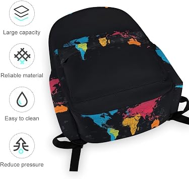 Teens World Map Pattern School Bag Boys Girls 7-12 Years 14 Inch Laptop Backpack, Fashion Style World Map Design Bookbag for Spring Outing Autumn Trip Back to School Gift