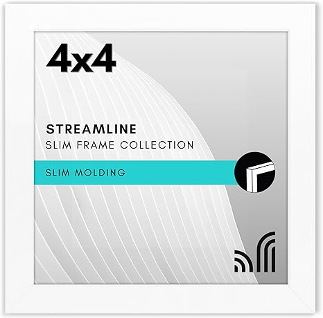 Americanflat 4x4 Picture Frame with Shatter-Resistant Glass - Streamline Collection - Thin Border Square Frame for Tabletop and Wall Display - Hanging Hardware and Easel Stand Included - White