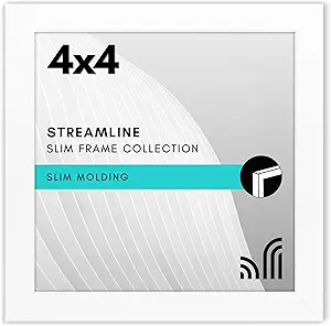 Americanflat 4x4 Picture Frame with Shatter-Resistant Glass - Streamline Collection - Thin Border Square Frame for Tabletop and Wall Display - Hanging Hardware and Easel Stand Included - White