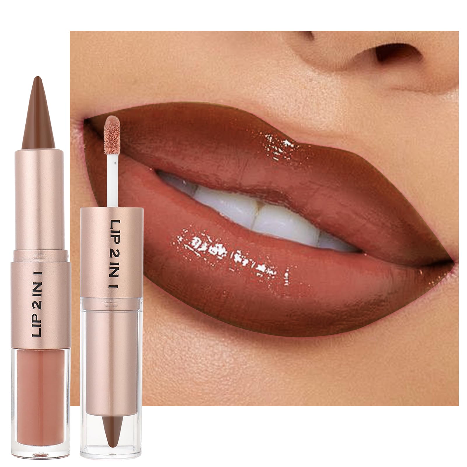 Erinde 2 in 1 Lipliner & Lipgloss, Shimmer Lip Gloss und Matter Samt Lip Liner, Langanhaltend und Hochpigmentiert, Feuchtigkeitsspendende Formel für Vollere Lippen, Vegan & Tierversuchsfrei #06