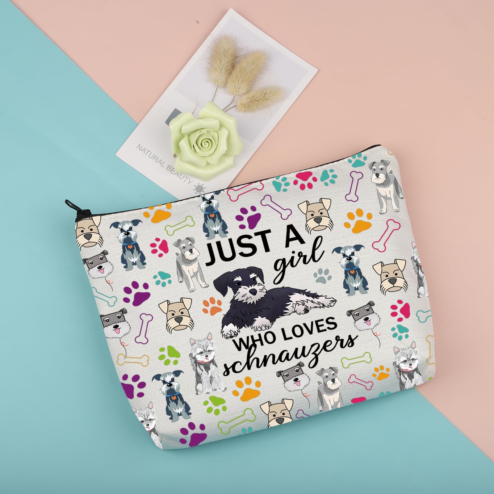 Just a Girl who Loves Schnauzers Gifts for Schnauzer Lover Makeup Bags for Women Schnauzer Cosmetic Travel Toiletry Bag (Schnauzer Bag) - Image 3