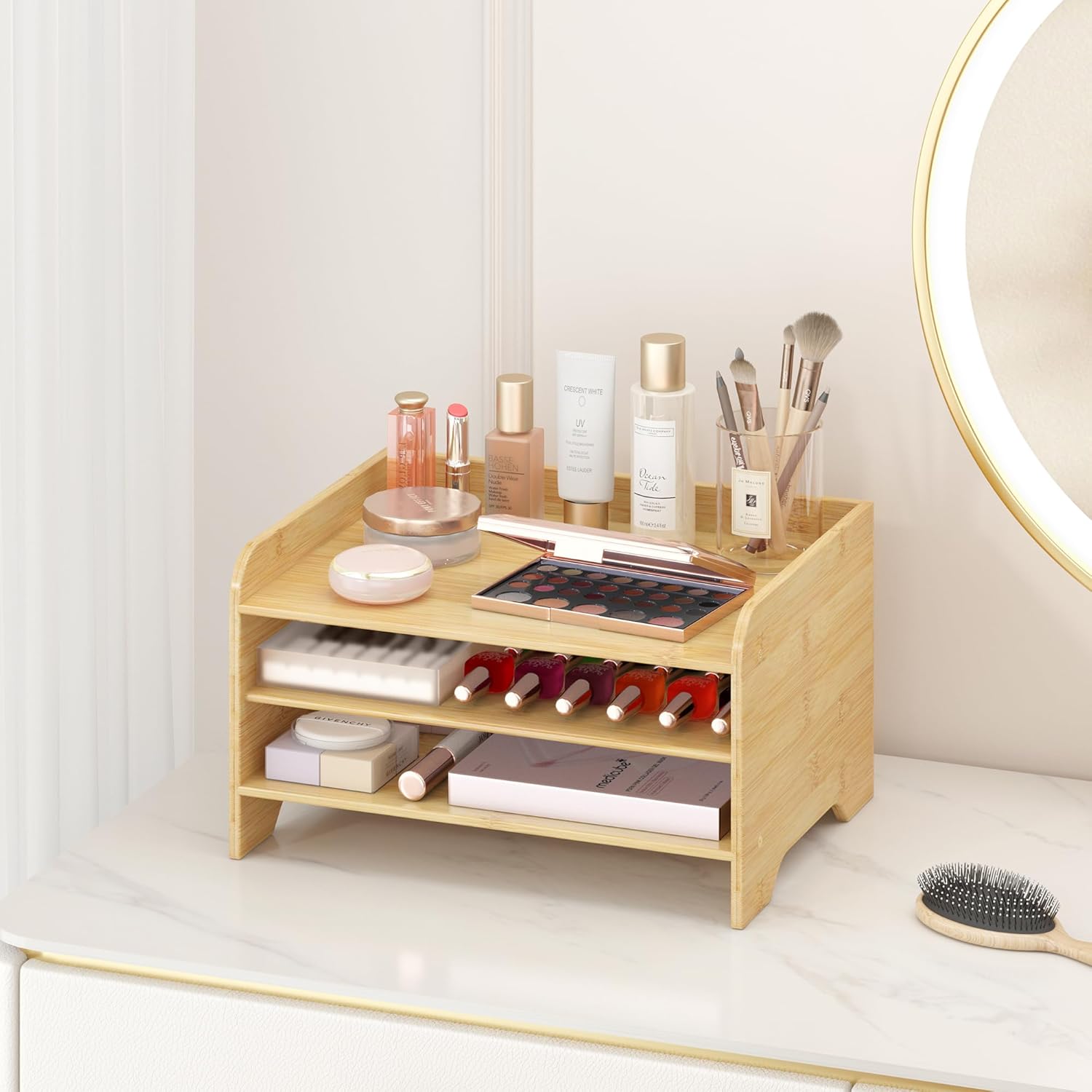 Bamboo Desk Organizer Mail Holder Countertop Letter Tray File Organizer for Desk Letter Sorter Paper File Storage for School Home Office Supplies