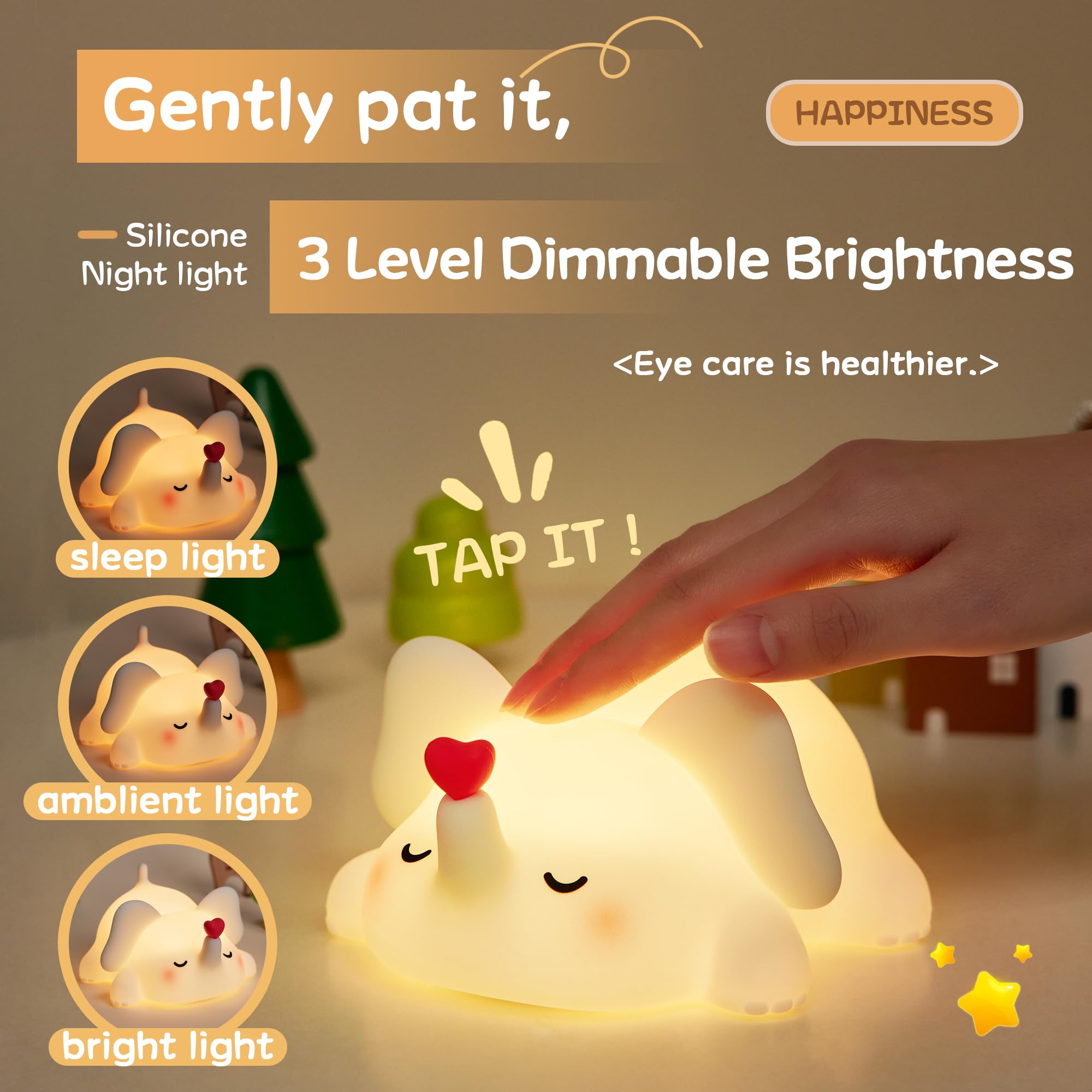 Simpatica luce notturna a forma di elefante, per bambini, a LED, a luminosità calda, per l'allattamento, 3 livelli, dimmerabile, luce notturna morbida per decorazione della stanza, lampada