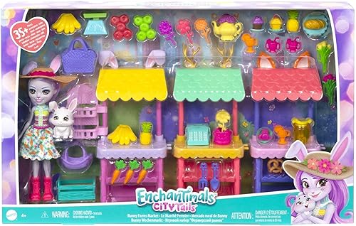 Miniatura 6 de Mattel Enchantimals City Tails Bunny Farms Market - Juego de 35 piezas y accesorios, gran juguete para niños a partir de 4 años