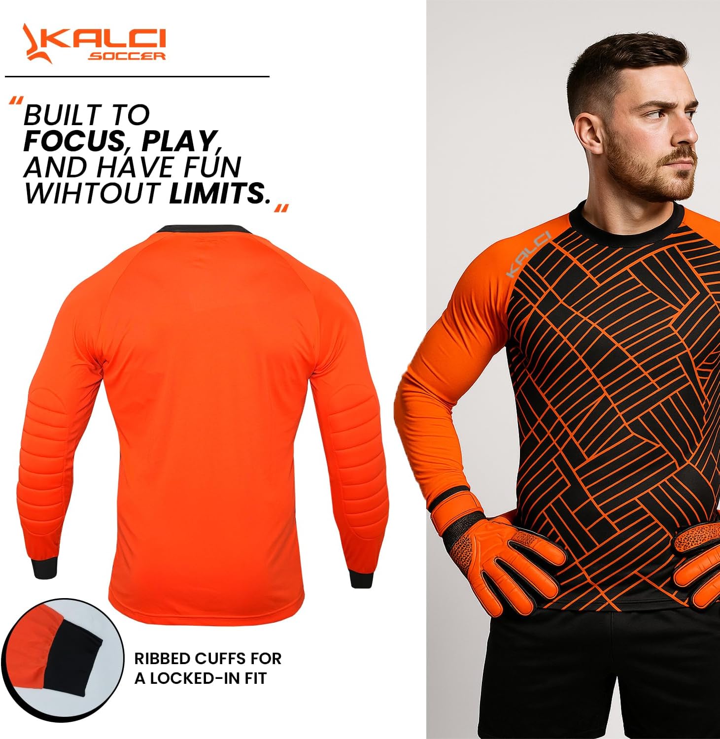 Kalci Hidden Chest Padding Soccer Goalie Jersey Youth & Adult. Long Sleeves Elbow Padded Goalkeeper Shirt for Boys & Girls