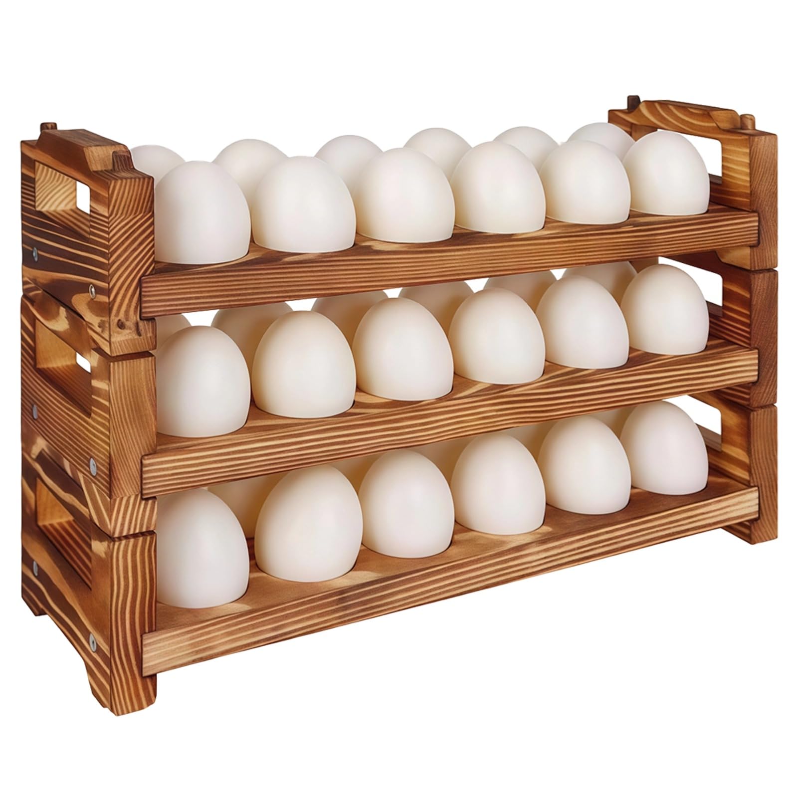 Packool Wood Color Stackable Wooden Egg Holder For Countertop, Quail & Pigeon Eggs Display, Rustic Design, Stable & Long-Lasting, Space-Saving Kitchen Storage, 3 Pcs Of Egg Rack For Fresh Eggs