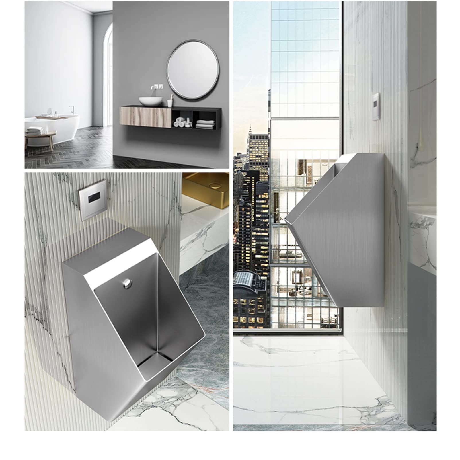 OTQEFTN Stainless Steel Sensor Urinals, Men's Standing Urinals, Household Bathroom Urinal Troughs, Commercial Sensor-Type High-Efficiency Flushing Urinals, Suitable for Hotel Res(