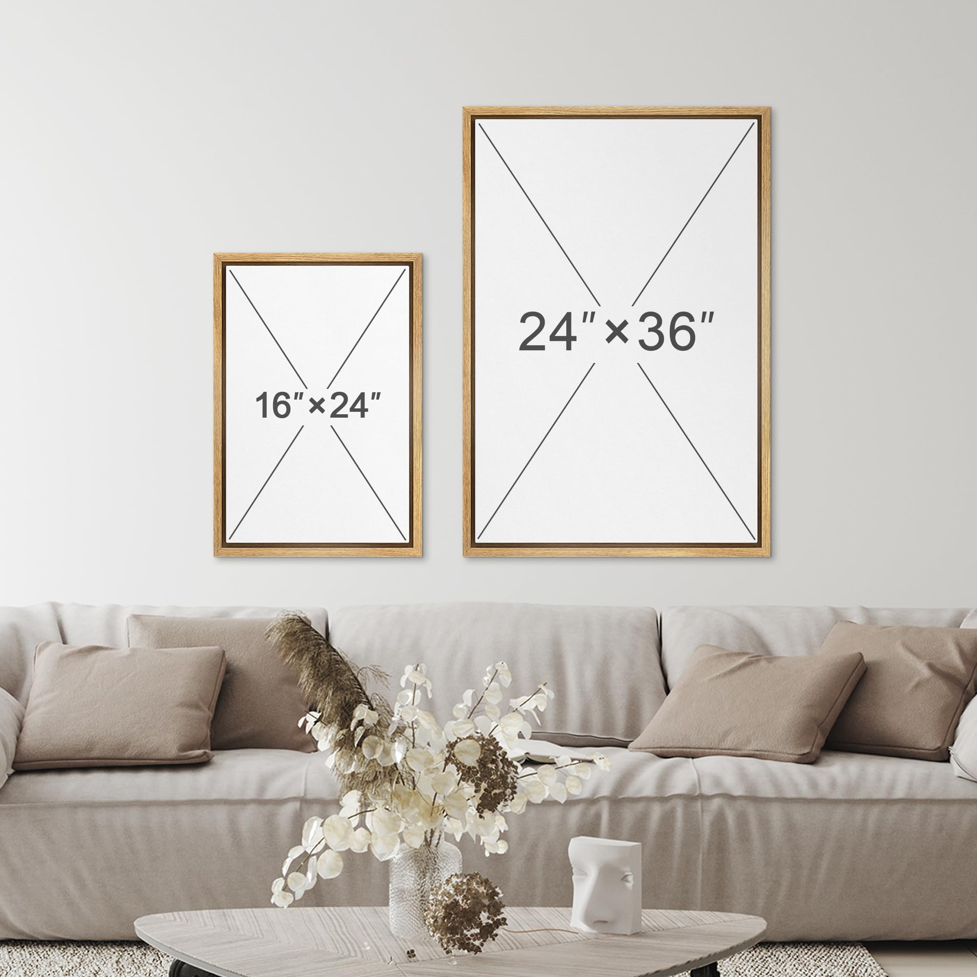 SIGNFORD Framed Canvas Print Wall Art Starlight Moon Cactus Desert Mountain Nature Wilderness Illustrations Decorative Bohemian Mid-Century Modern Desert Landscape for Bedroom - 24"x36" Natural