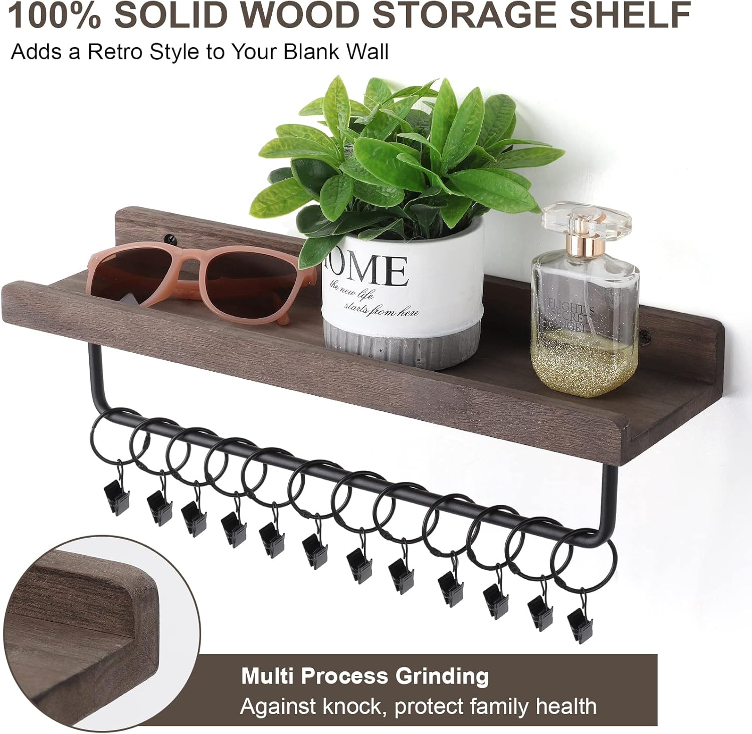 HYDERMUS Hat Rack for Wall with Shelf for 24 Baseball Caps Metal Hat Organizer with 12 Clips and 12 Hook Hat Holder Wall Mounted for Baseball Caps Trucker Hat and Others Hat Weathered Walnut : Home & Kitchen