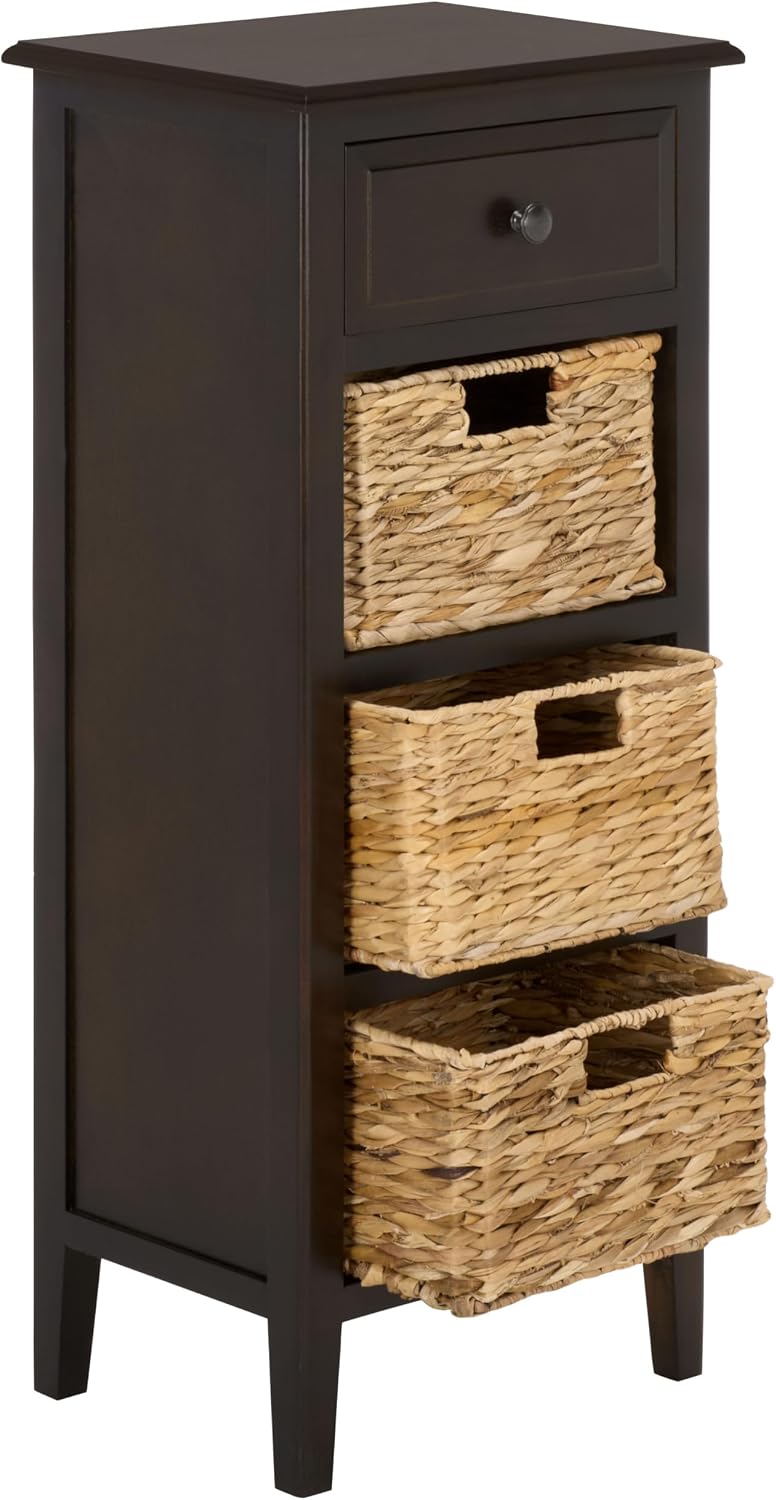 SAFAVIEH Furniture - Michaela 1-Drawer Storage Unit - Dark Chocolate - Solid Wood - Farmhouse Basket Tower Design - Ideal for Living Room, Entryway, 15" W x 12" D x 36" H - Fully Assembled (AMH5744F)
