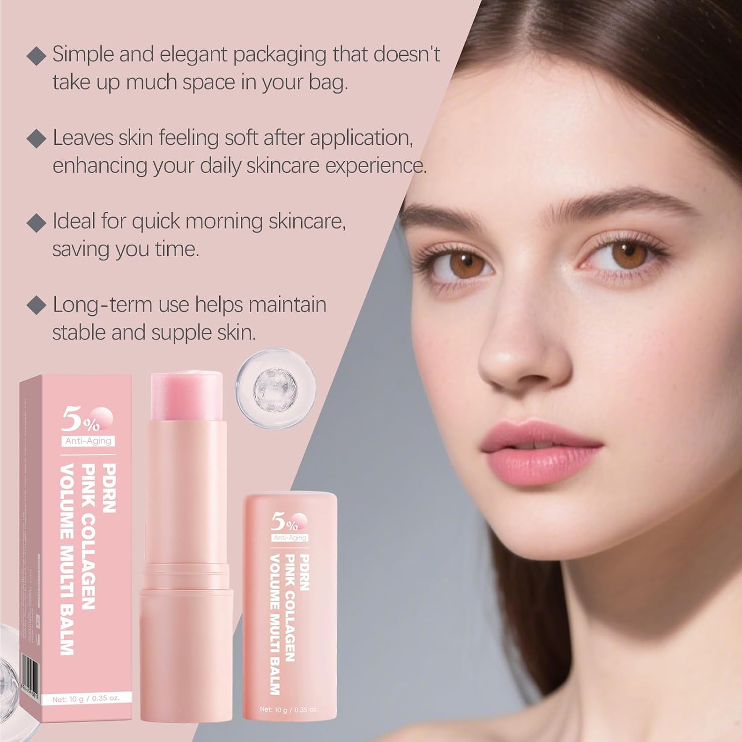 PDRN Pink Collagen Volume Multi Balm Stick, Pink Collagen Balm for Face, Lips, Eyes, Neck, Deep Hydrating & Nourishing for Smooth Skin, Non Greasy (3pc)