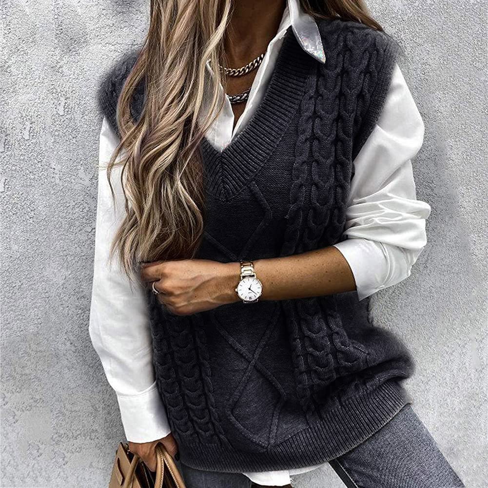 Gilet Pulls sans Manches Gilet Femmes Gilet en Tricot Classique Pull À Col en V Printemps Hiver Pull Chaud sans Manches