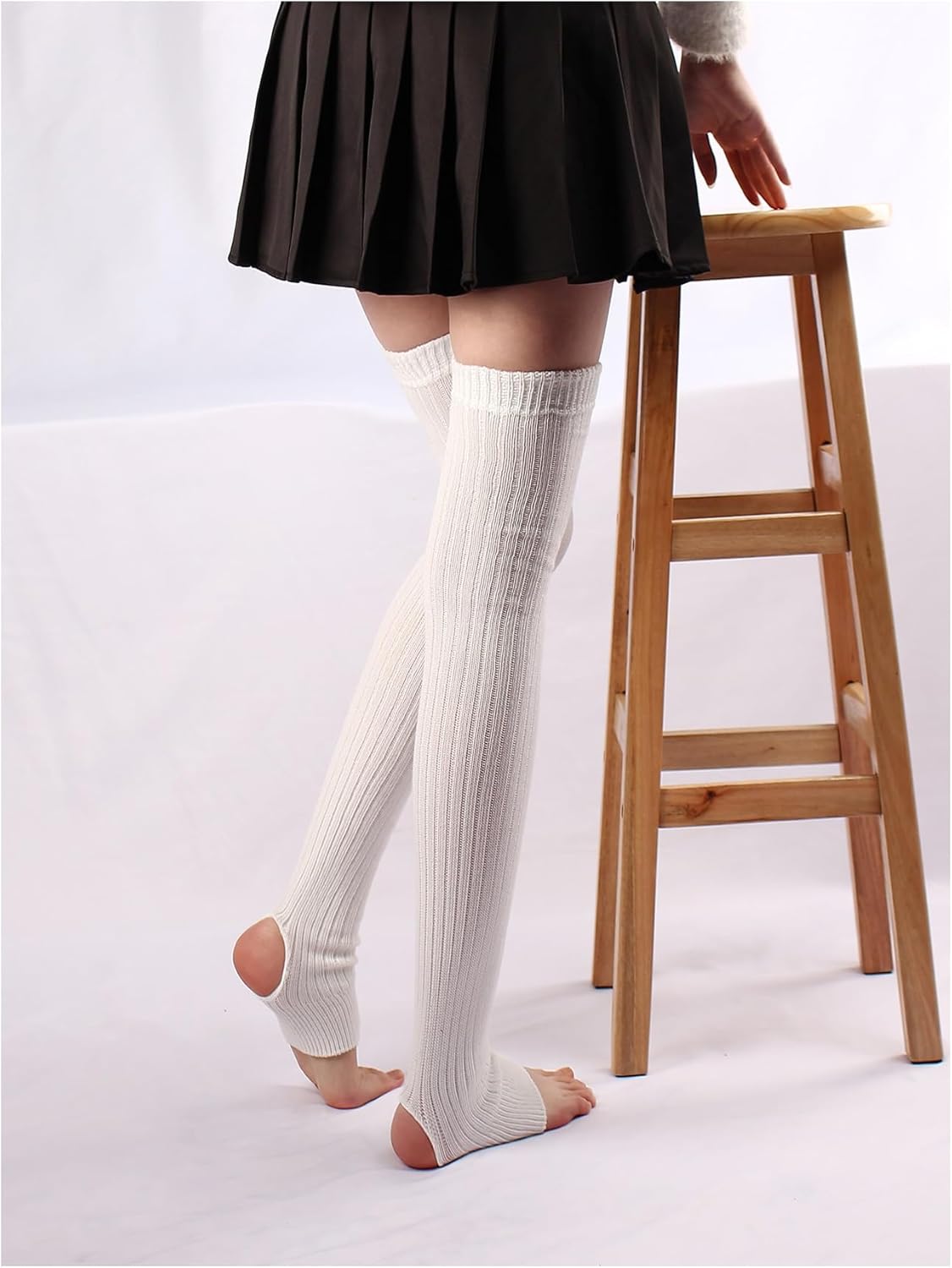 OYOANGLE Women's Ribbed Knit Tights Thigh High Over Knee Socks Leg Warmer Stockings - Image 3