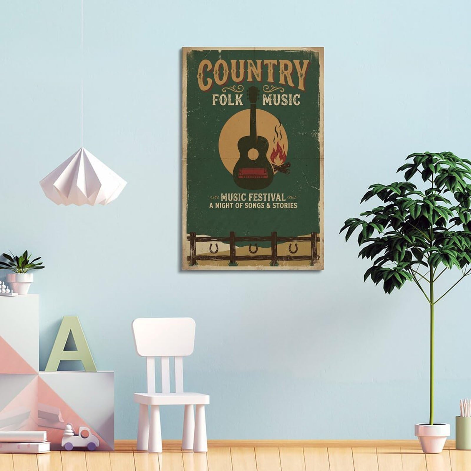 OKNGB Poster con musica folk country, con chitarra e armonica, poster decorativo da parete su tela, stampa artistica moderna, poster decorativo per camera da letto, per camera da letto (40 x 60 cm)