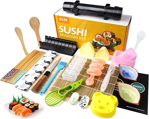 Kit de fabricación de sushi, kit de rodillo profesional para hacer sushi con guía que incluye alfombrilla de bambú, molde de corte, cuchillo de