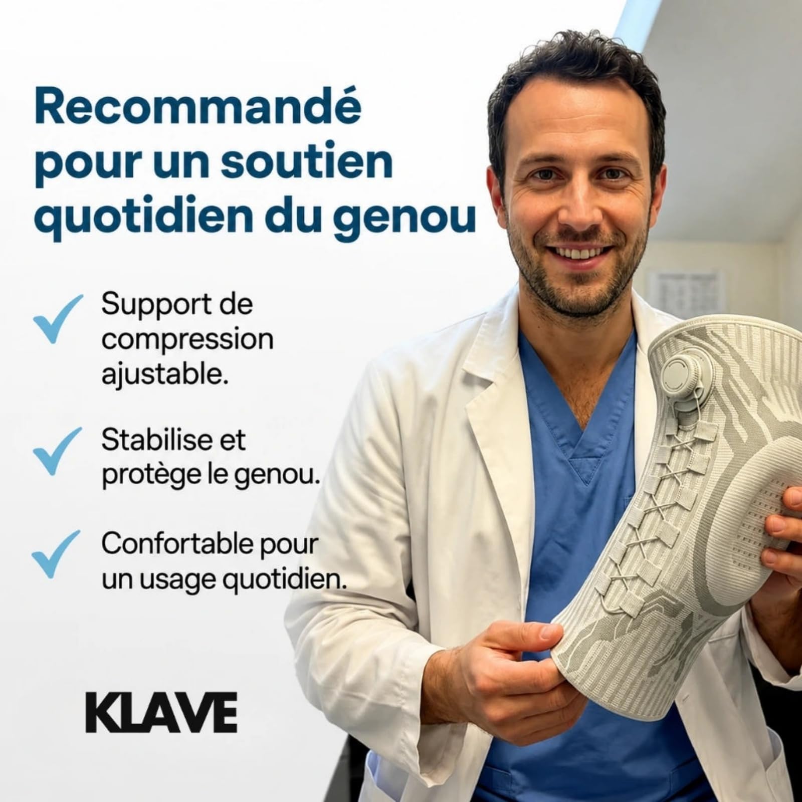 Klave Genouillère,Genouillère de Sport Unisexe,Genouillère de Soutien à Compression avec Bouton de Réglage Rapide,Ressorts et Coussin Gel,Respirant Anti-dérapant