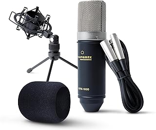Marantz Professional MPM-1000 - Micro studio à condensateur XLR avec pied de bureau et cùble pour le podcast, le streaming, le chant, le télétravail et le gaming