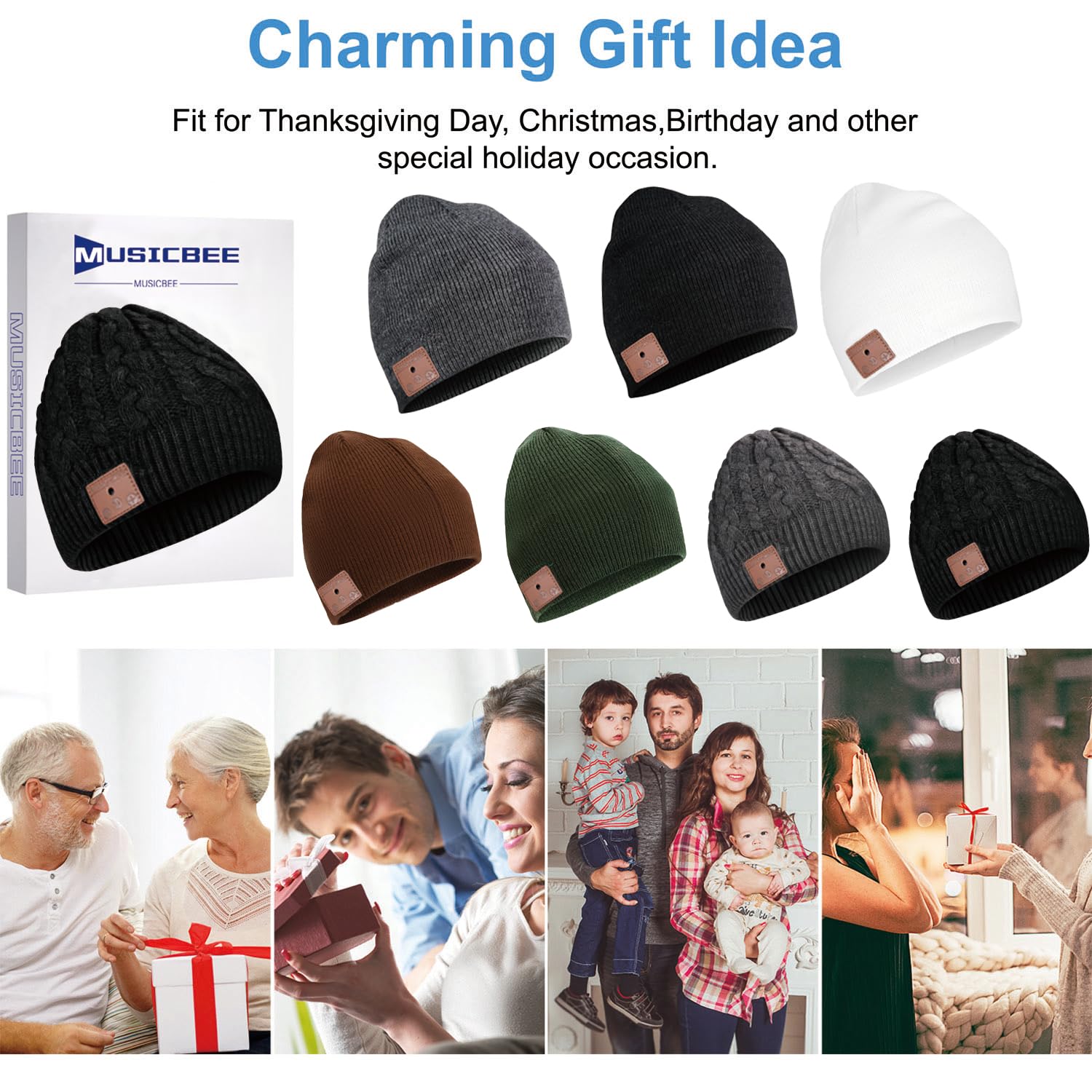 Merino Wool Bluetooth Beanie with 30-Hour Play Time & Microphone Amazon.com: MUSICBEE Bluetooth Beanie，Bluetooth V5.2, 30  main image 3